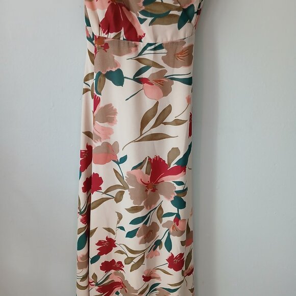 Lulu's Women's Size S Resounding Beauty Beige Floral Print Surplice Maxi Dress - Picture 3 of 16